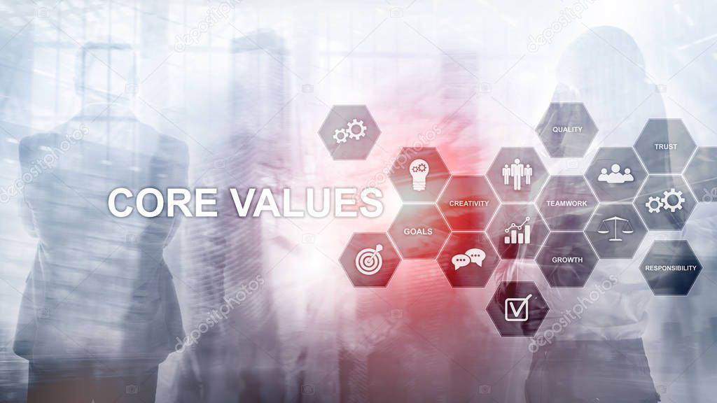 Core values concept on virtual screen. Business and finance solutions.