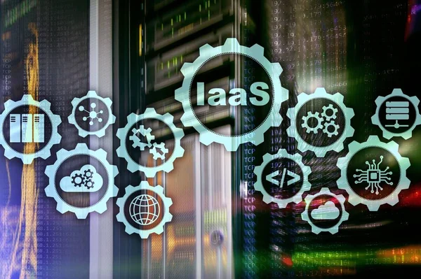 IaaS, Infrastructure as a Service. Online Internet and networking concept. Graph icons on a digital screen.