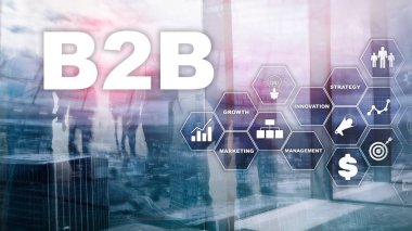 İş iş B2b - teknoloji gelecek için. İş modeli. Mali teknoloji ve iletişim kavramı.