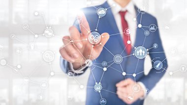 Sanal ekran karışık medya üzerinde iş süreci yapısı endüstriyel iş akışı diyagramı otomasyon yenilik kavramı