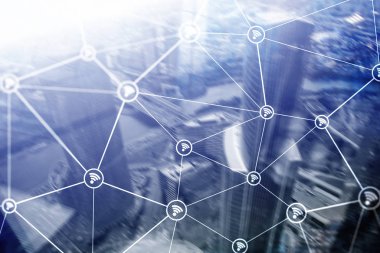 WiFi ağ bulanık iş merkezi zemin üzerine.