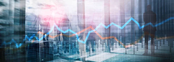 Business Financial Trading Investment concept graph wirtualny ekran podwójna ekspozycja. — Zdjęcie stockowe