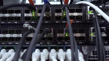 RUSSIA, MOSCOW - April 27, 2019: Indication of operation of the network equipment. Lan Network Connection. Video contains vibration Concept 3. Editorial