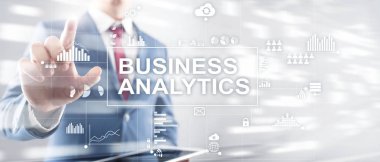 İş analytics kavramı çift pozlama arka plan üzerinde.