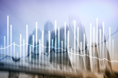 Çift Pozlama ekonomi büyüme diyagram üzerinde arka plan bulanık. İş ve yatırım kavramı