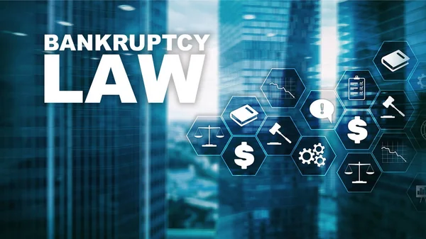 Bankruptcy law concept. Insolvency law. Judicial decision lawyer business concept. Mixed media financial background. — Stock Photo, Image