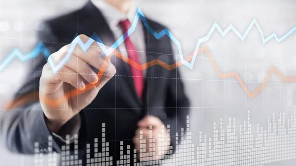 Business Financial Trading Gráfico de conceito de investimento tela virtual exposição dupla. — Fotografia de Stock