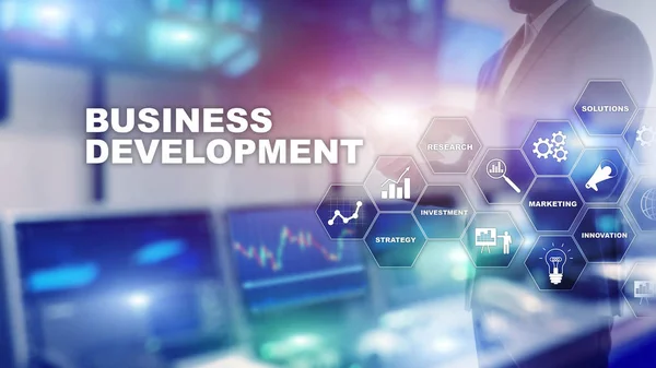 Επιχειρηματική Ανάπτυξη Startup Στατιστικά στοιχεία ανάπτυξης. Διαδικασία ανάπτυξης στρατηγικής οικονομικού σχεδίου Γραφιστική ιδέα. — Φωτογραφία Αρχείου
