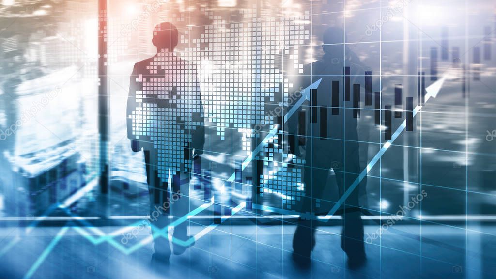 Financial Stock Market Graphs Candle Chart ROI Return On Investment Business Concept.