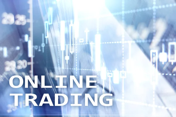 Online-handel, Forex, investeringar koncept på suddig business center bakgrund — Stockfoto