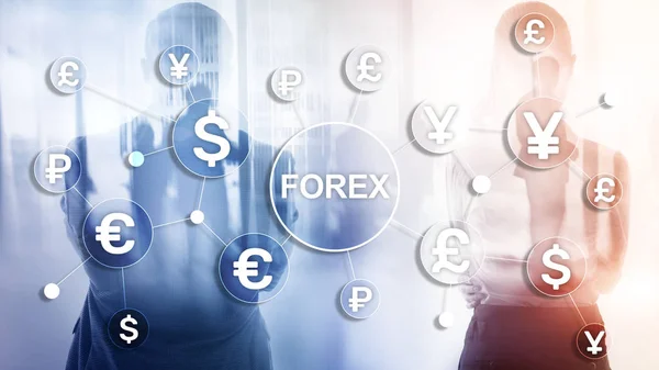 Forex trading exchange business finance diagramy ikony euro w dolarach na rozmytym tle. — Zdjęcie stockowe