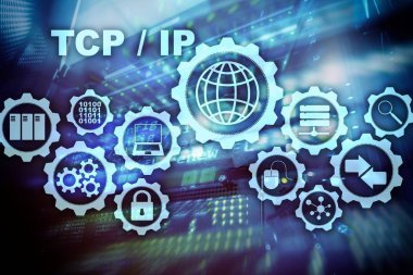 TCP/IP ağı. İletim Kontrol Protokolü. Internet teknolojisi konsepti.