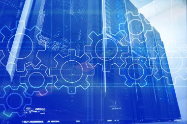 Gears mekanizması, dijital dönüşüm, veri entegrasyonu ve dijital teknoloji kavramı.