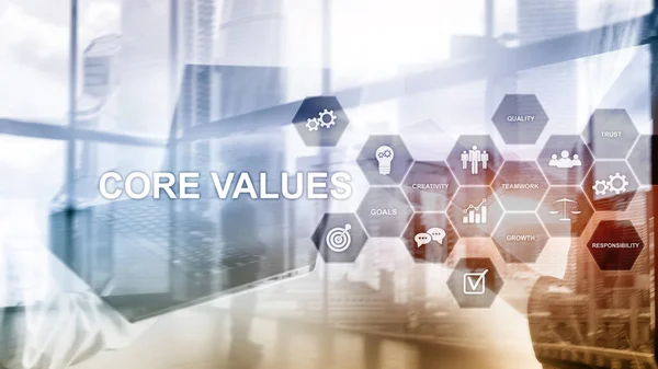Concepto de valores básicos en pantalla virtual. Soluciones empresariales y financieras — Foto de Stock
