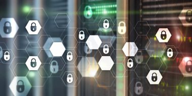 Siber güvenlik soyut teknoloji afiş arka plan. Veri koruma, bilgi gizliliği