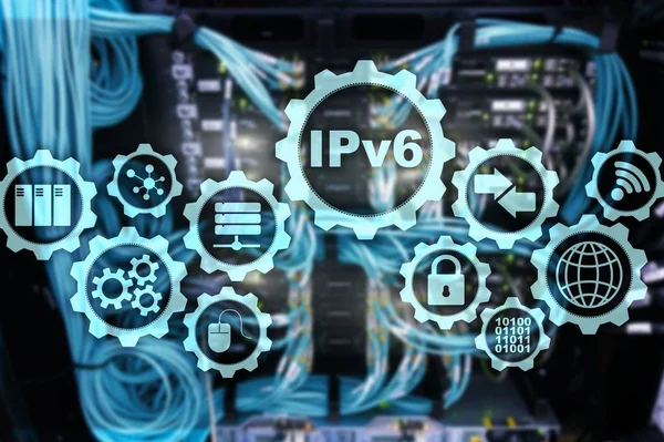 サーバルームの背景にIPv6インターネットプロトコル。ビジネステクノロジーインターネットとネットワークの概念. — ストック写真