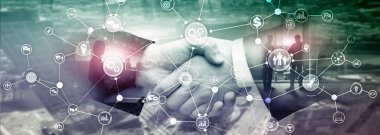 Sanal ekran karışık medya üzerinde iş süreci yapısı endüstriyel iş akışı diyagramı otomasyon yenilik kavramı.