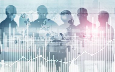 Finans ve iş konsepti için grafik ve sikke satırları karışık medya.