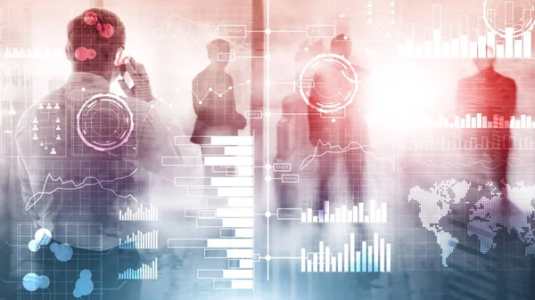 Inteligência empresarial. Diagrama, Gráfico, Stock Trading, Painel de investimento, fundo transparente desfocado — Fotografia de Stock