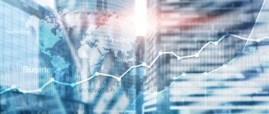 İş arka plan çift pozlama grafik, grafik ve diyagram. Dünya geniş harita ve Global iş ve finansal kavramı ticaret