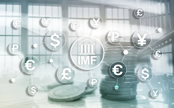 FMI Fondo monetario internacional Organización mundial de bancos. Concepto de negocio sobre fondo borroso. — Foto de Stock