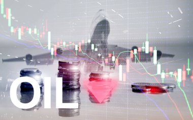 Petrol trendi düştü. Mum grafik Petrol varil ve soyut iş arka plan üzerinde bir mali grafik. Fiyat petrol aşağı. Namlu ok aşağı.