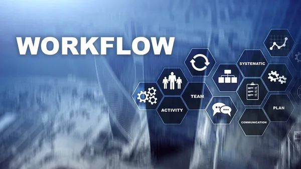 Automação de fluxos de trabalho de negócios. Processo de trabalho. Confiabilidade e repetibilidade em processos tecnológicos e financeiros — Fotografia de Stock
