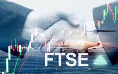 FTSE 100 Financial Times Borsa Endeksi Birleşik Krallık İngiltere Yatırım Ticareti konsepti grafikler ve grafiklerle.