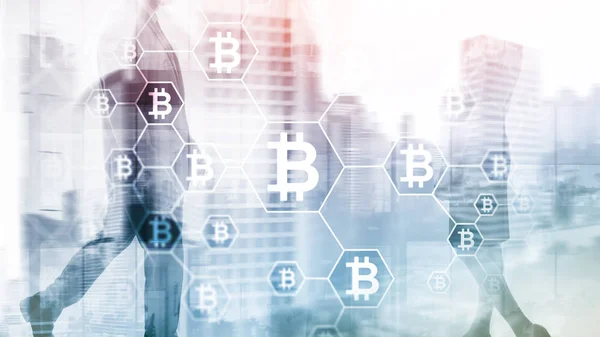 Bitcoin, Blockchain concept on server room background — Stock Photo, Image