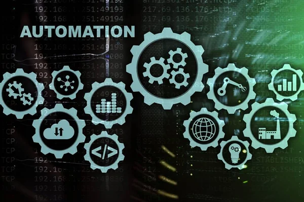 Automation productivity increase concept. Technology Process on a server room background.