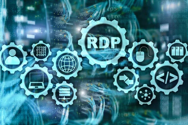 RDP Remote Desktop Protocolの略。ターミナルサービス。サーバーの背景. — ストック写真