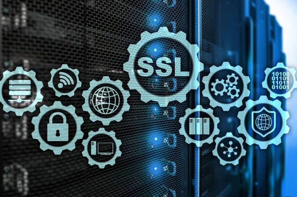 SSL Secure Sockets Layer 개념. 암호화 프로토콜은 보안 통신을 제공 한다. 서버 실 배경. — 스톡 사진