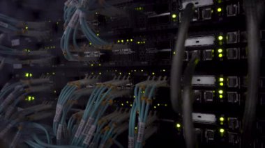 Fiber optik kablokapatın. Sunucurafları. Yanıp sönen ışık