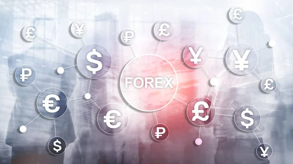 Forex trading exchange business finance diagramy ikony euro w dolarach na rozmytym tle. — Zdjęcie stockowe