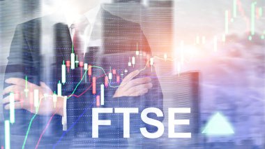 FTSE 100 Financial Times Borsa Endeksi Birleşik Krallık İngiltere Yatırım Ticareti konsepti grafikler ve grafiklerle.