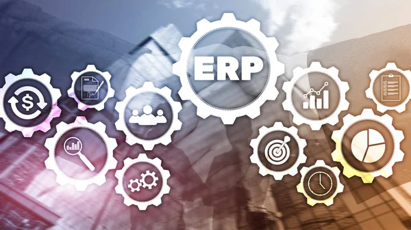 ERP system, Enterprise resource planning on blurred background. Business automation and innovation concept.