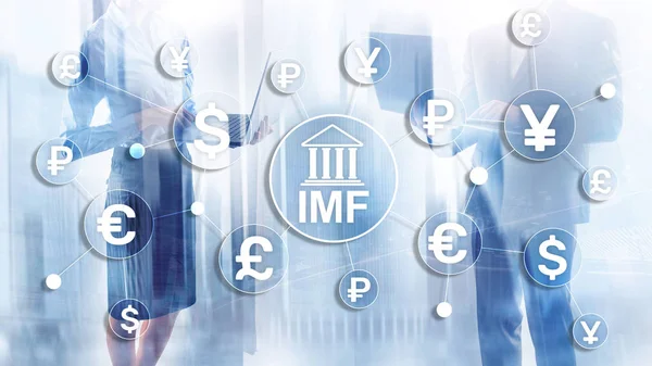 FMI Fondo monetario internacional Organización mundial de bancos. Concepto de negocio sobre fondo borroso. — Foto de Stock