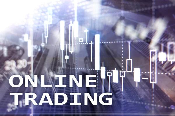 Online συναλλαγών, Forex, επενδυτική ιδέα σχετικά με φόντο θολή επιχειρηματικό κέντρο. — Φωτογραφία Αρχείου