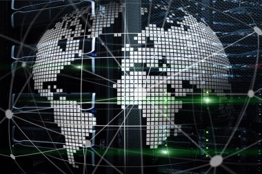 Telekomünikasyon ve internet teknoloji kavram olarak 3B dünya.