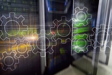Gears mekanizması, dijital dönüşüm, veri entegrasyonu ve dijital teknoloji kavramı.