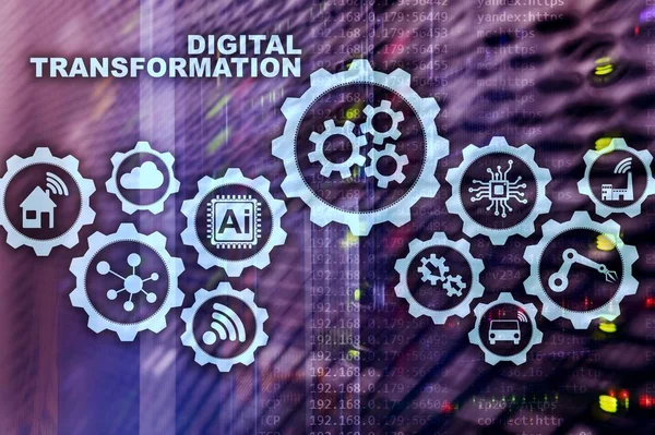 Transformación digital Concepto de digitalización de procesos empresariales tecnológicos. Fondo del centro de datos —  Fotos de Stock