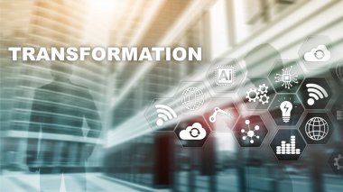 İş Dönüşümü. Gelecek ve İnovasyon İnternet ve ağ konsepti. Soyut iş geçmişi. Karışık Ortam.