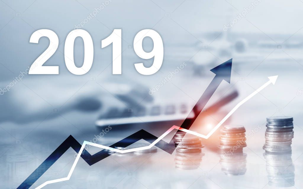 Stack of coins for finance and banking, investment concept. Business growth year 2019.