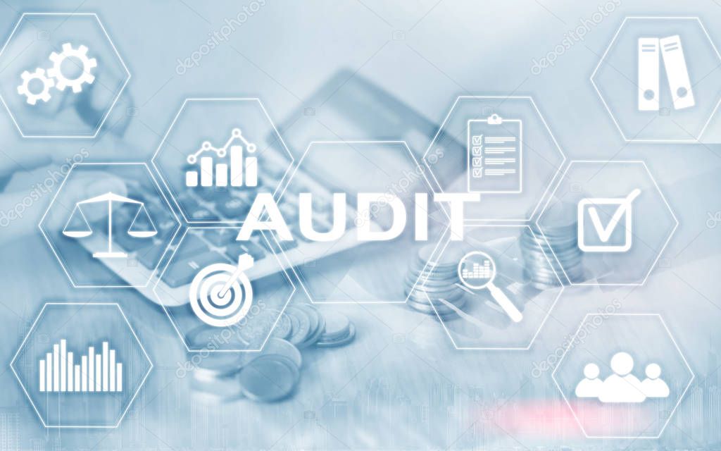 Audit Finance banking concept. Double Exposure Coins Financial and Business background.