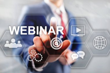 Webinar, kişisel gelişim ve e-öğrenme kavramı üzerinde bulanık arka plan.