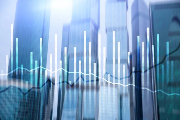 Dubbele blootstelling economie groei diagrammen op onscherpe achtergrond. Concept van bedrijven en investeringen. — Stockfoto