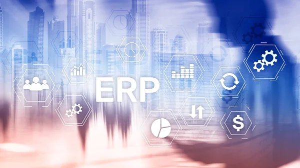 Erp System Enterprise Resursplanering Suddig Bakgrund Affärsautomation Och Innovationskoncept — Stockfoto