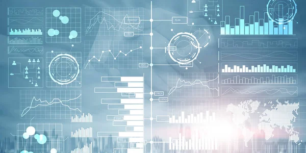 Business intelligence dashboard met belangrijke prestatie-indicatoren op een virtueel scherm computer interface. — Stockfoto