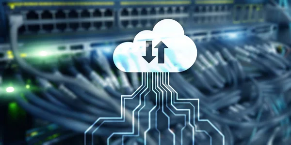 Technology Banner. Cloud Networking Data Storage Internet Concept on blurred server room.