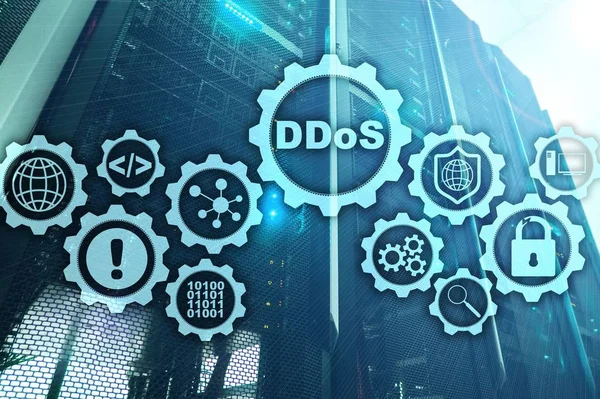 Cyberattaque DDoS. Technologie, Internet et concept de réseau de protection. Arrière-plan du centre de données serveur. — Photo